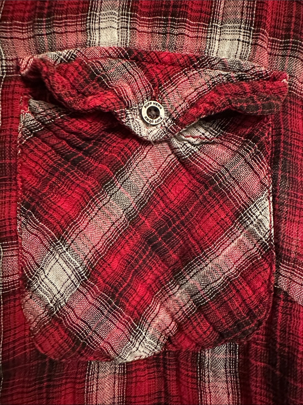 Ruff Hewn Red Plaid Button-Up Shirt with Denim Yoke - Picture 4 of 7